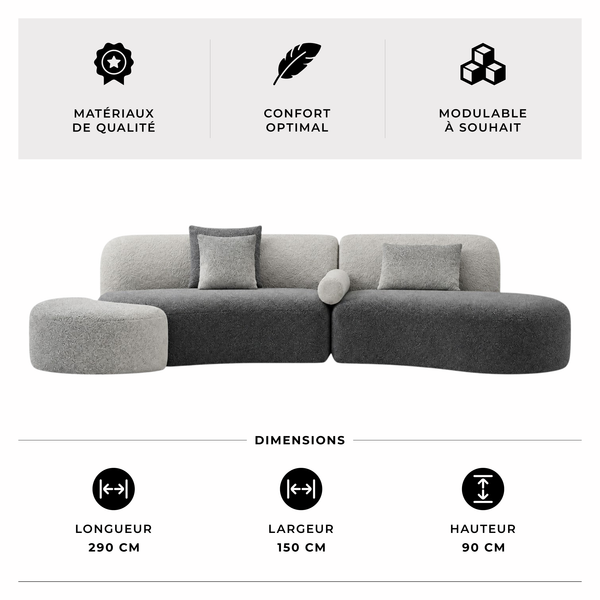 Canapé d’Angle Moderne Salon Contraste – Tissu Vice Cogele Blanc Dégradé – Design Luxe
