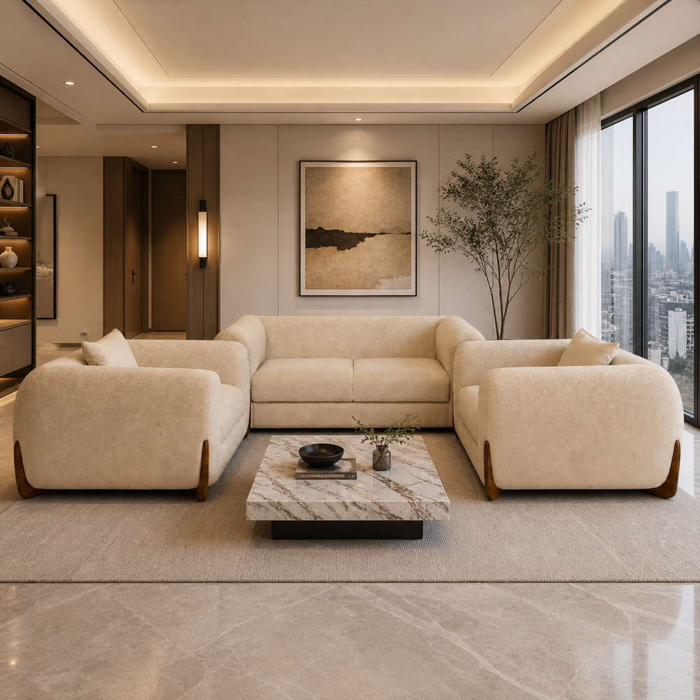 Canapé d’Angle Design Salon Panda – Tissu Bouclette Blanc – Confort Moderne & Luxe