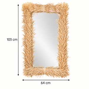 Miroir mural « Raphia » rectangulaire – Cadre en raphia naturel effet frangé