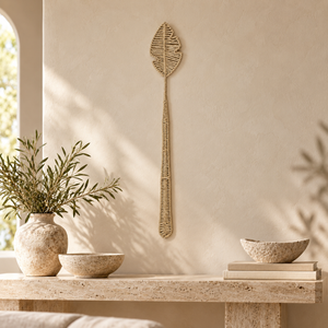 Décoration murale feuille de bananier en fibres tressées, style bohème naturel