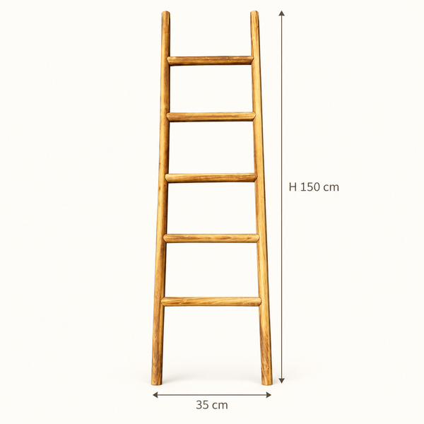 Échelle décorative « Nomade » en bois naturel – 5 barreaux, porte-serviettes et plaids