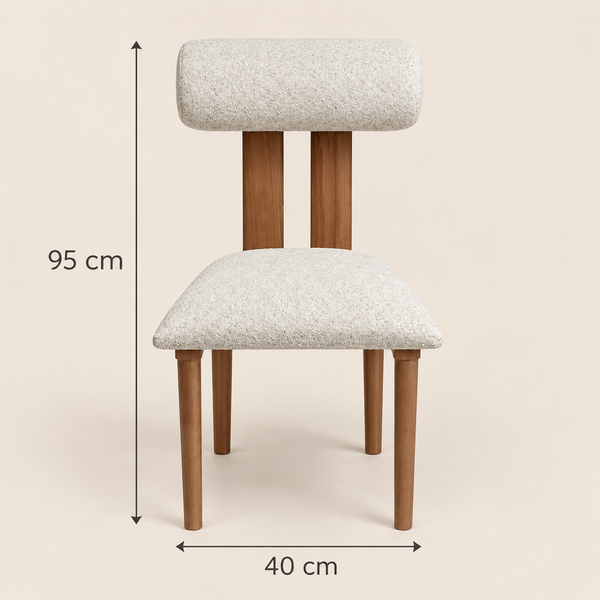 Chaise de Salle à Manger en Bouclette Beige Clair avec Structure en Bois Massif et Dossier Arrondi