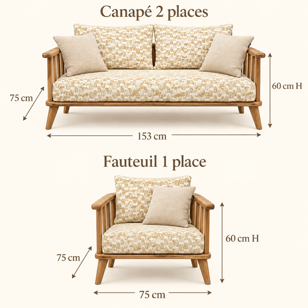Salon en teck massif « Atlas » – Canapé 3 places + 2 fauteuils