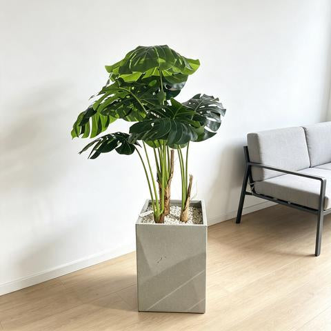 Plante Monstera artificielle avec bac carré gris