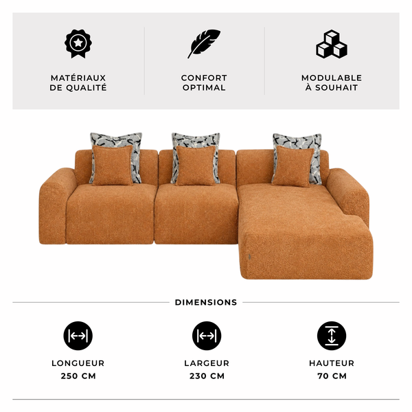 Canapé d’Angle Moderne Salon Elegante Neige – Tissu Catania Terracotta – Design Haut de Gamme