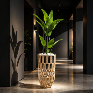 Plante Artificielle Strelitzia avec Pot Décoratif en Corde Tressée