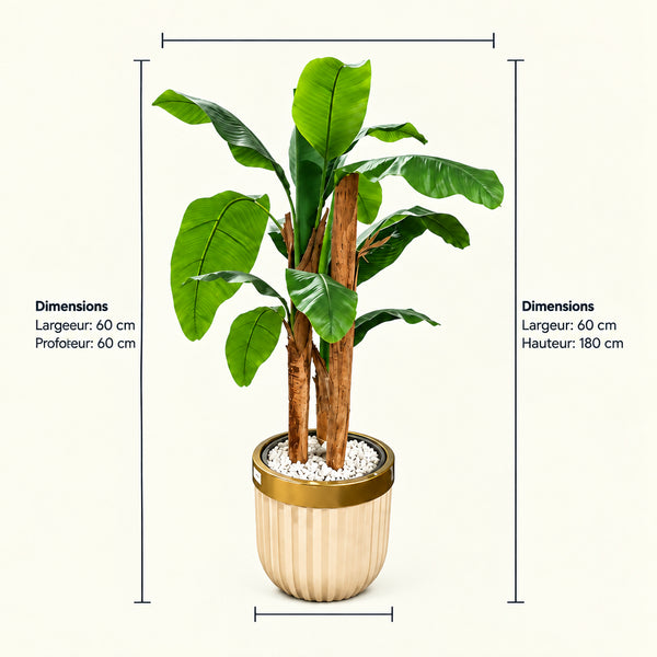 Artificial Tropical Plant in Fluted Beige and Gold Planter