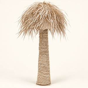 Lampadaire Palmier en Fibres Naturelles Tressées, Pied Ajouré et Abat-jour en Palmes Effilochées