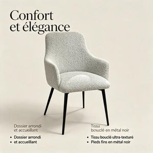 Fauteuil contemporain gris clair en tissu bouclé