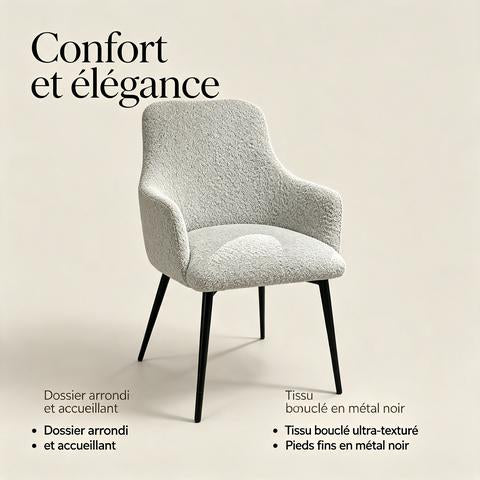 Fauteuil contemporain gris clair en tissu bouclé