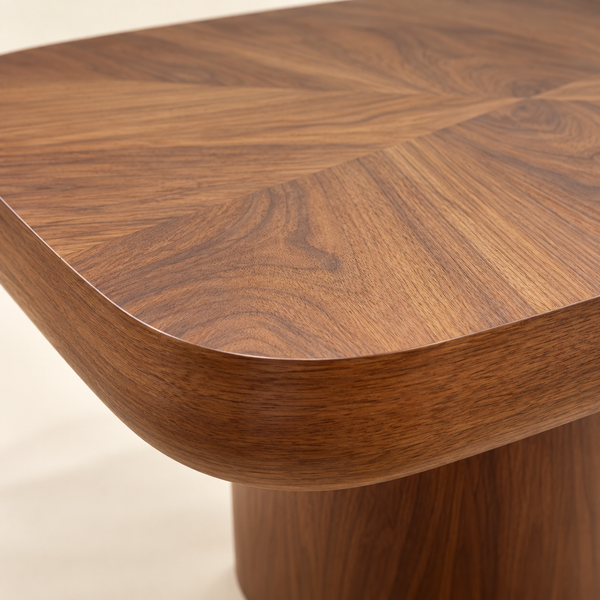 Table basse carrée en bois noir – Pied central cylindrique & veinures apparentes