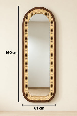 Miroir Psyché Arche en Noyer et Cannage Rotin