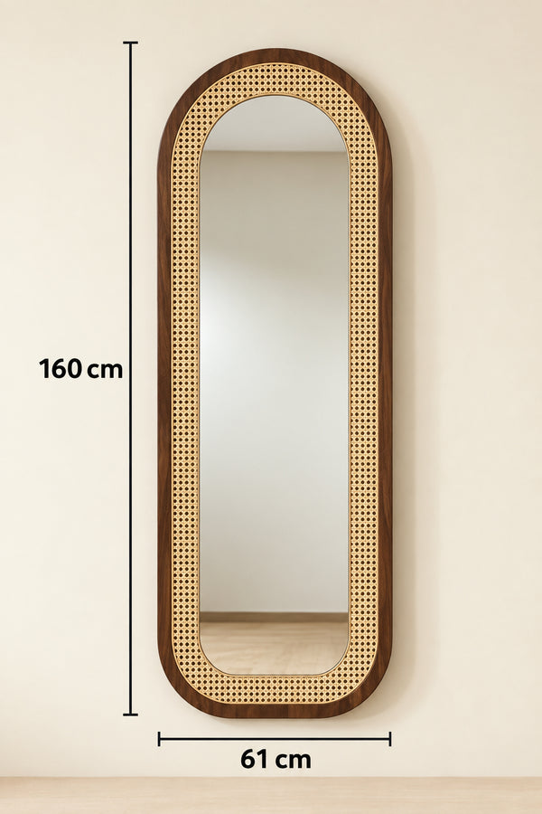 Miroir Psyché Arche en Noyer et Cannage Rotin