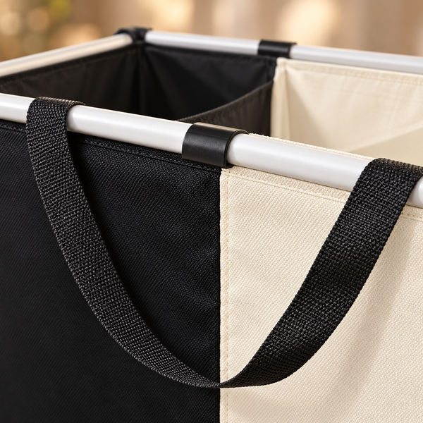 Panier à linge pliable 2 compartiments – Tri clair et foncé, structure aluminium et sacs en tissu