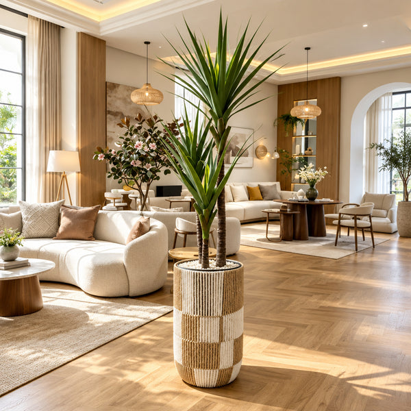 Plante Artificielle Yucca avec Pot Décoratif en Corde Naturelle