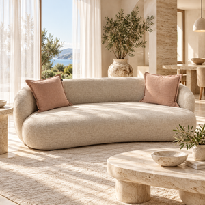Canapé courbe « Nuage » en tissu bouclé beige – 3 places, forme organique