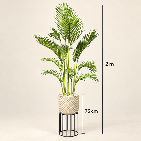 Palmier Areca Artificiel avec Pot Céramique Doré et Support Métal Noir