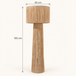 Lampadaire en Raphia Naturel, Pied Conique Ajouré et Grand Abat-jour Cylindrique
