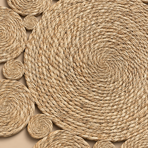 Tapis rond en fibres naturelles tressées, style bohème à médaillons