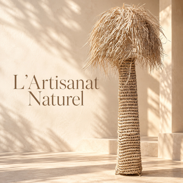 Lampadaire Palmier en Fibres Naturelles Tressées, Pied Ajouré et Abat-jour en Palmes Effilochées