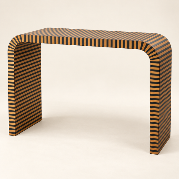 Console « Zébrure » en bois à rayures noir et naturel – Forme cascade