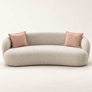Canapé courbe « Nuage » en tissu bouclé beige – 3 places, forme organique