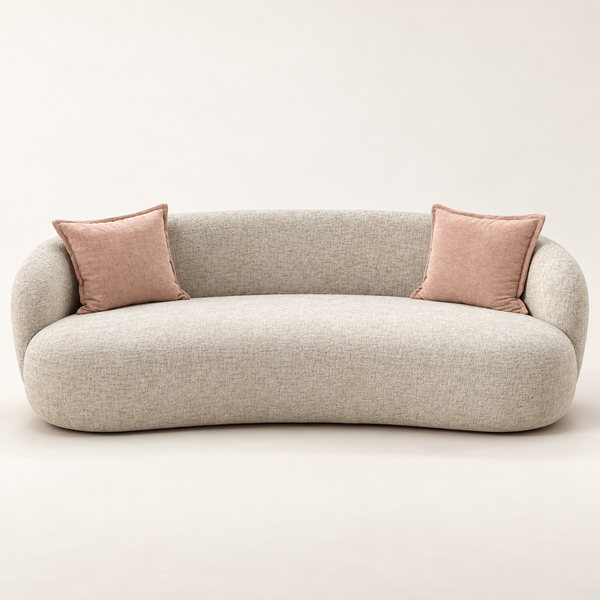 Canapé courbe « Nuage » en tissu bouclé beige – 3 places, forme organique