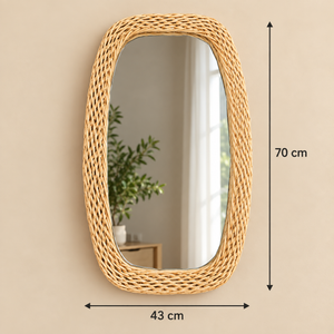 Miroir mural ovale en fibres naturelles tressées main – Cadre artisanal style bohème