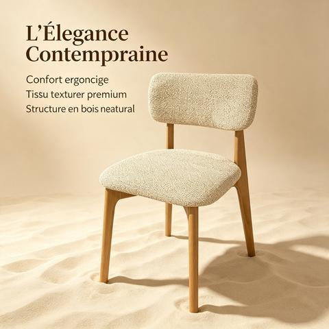 Chaise de salle à manger beige grège avec pieds en bois naturel