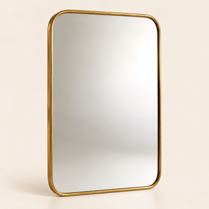 Miroir mural « Laiton » rectangulaire aux angles arrondis – Cadre fin en laiton doré