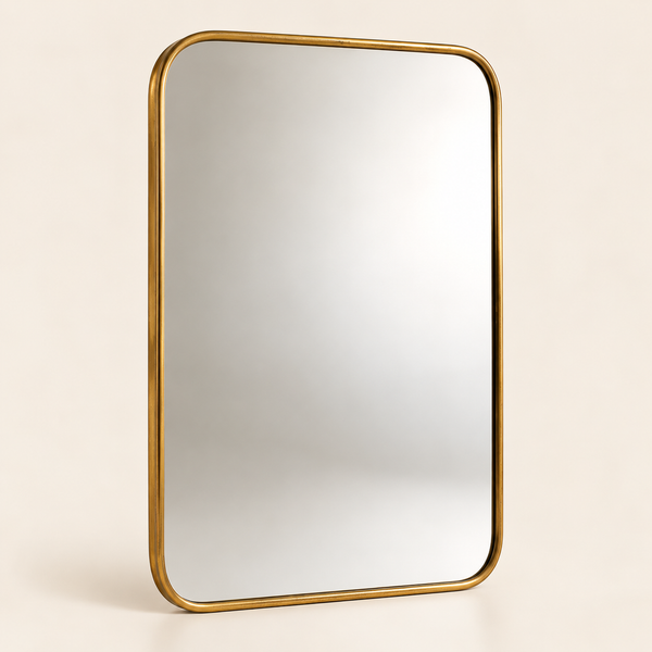 Miroir mural « Laiton » rectangulaire aux angles arrondis – Cadre fin en laiton doré