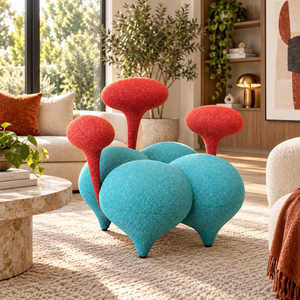 Fauteuil Bloop – Design Sculptural Turquoise & Corail
