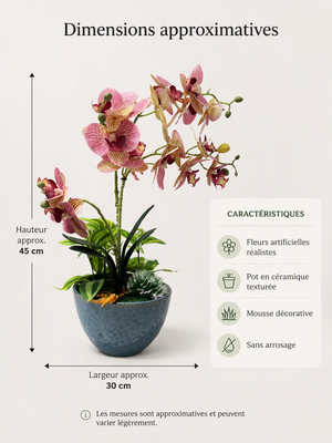 rtificial Striped Orchid in Textured Ceramic Pot