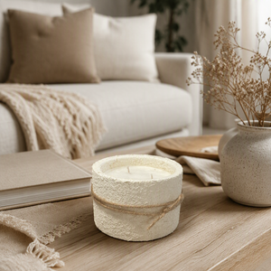 Bougie Artisanale en Cire Naturelle – Effet Béton & Décoration Rustique