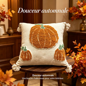 Coussin décoratif brodé citrouilles