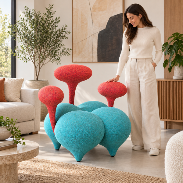 Fauteuil Bloop – Design Sculptural Turquoise & Corail