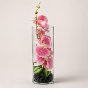 Vase Décoratif en Verre avec Fleurs Orchidées Artificielles