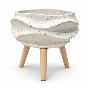 Jardinière Sculpturale Effet Terrazzo – Pieds en Bois