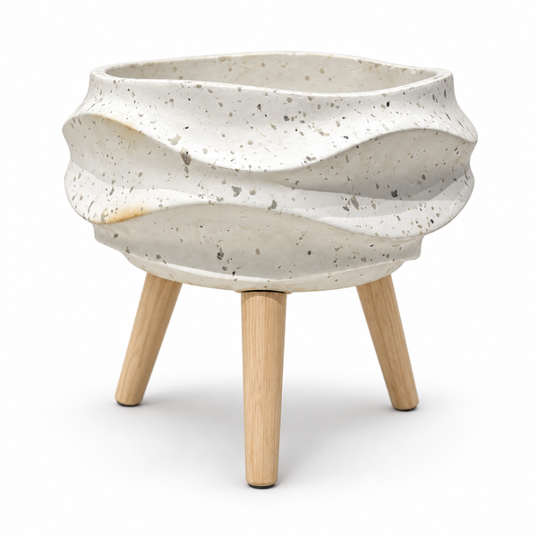 Jardinière Sculpturale Effet Terrazzo – Pieds en Bois