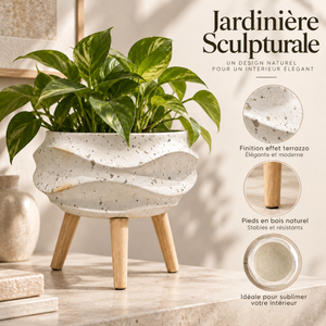 Jardinière Sculpturale Effet Terrazzo – Pieds en Bois