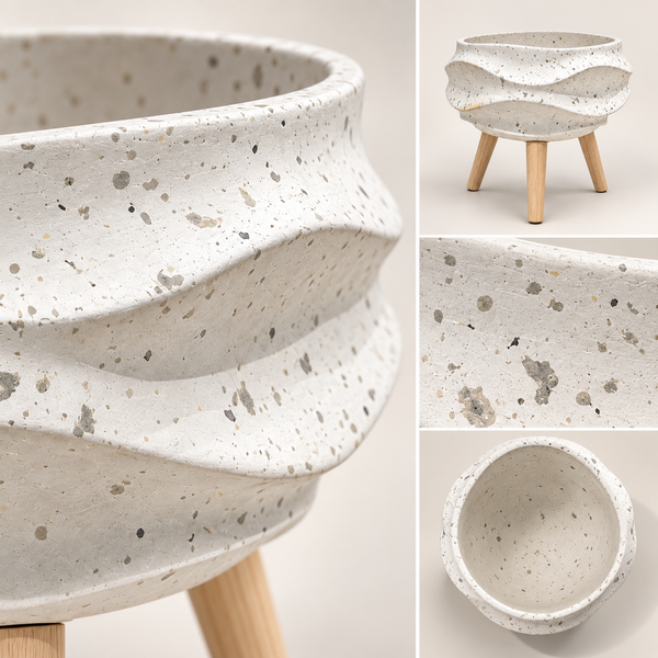 Jardinière Sculpturale Effet Terrazzo – Pieds en Bois