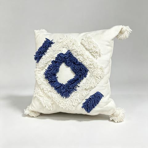 Coussin décoratif blanc et bleu marine à motif losange – 45 × 45 cm