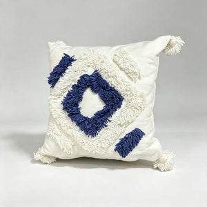 Coussin décoratif blanc et bleu marine à motif losange – 45 × 45 cm