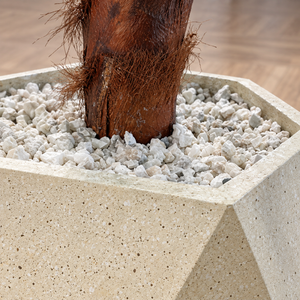 Cycas artificiel (palmier sagou) en pot géométrique beige – Plante effet naturel