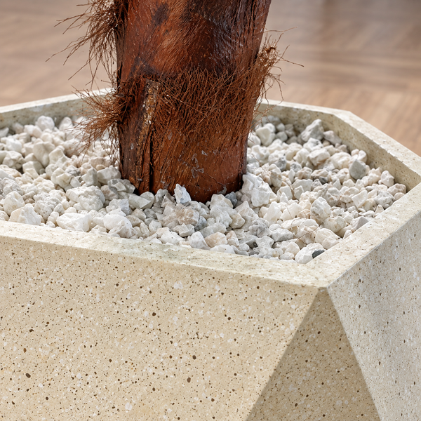 Cycas artificiel (palmier sagou) en pot géométrique beige – Plante effet naturel