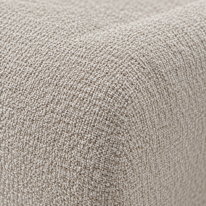 Lit « Lune » en tissu bouclé beige – Tête de lit ovale, design bas
