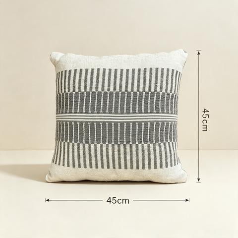 Coussin décoratif écru à motifs géométriques anthracite