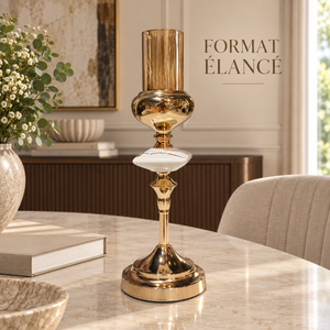 Bougeoir Élancé Doré & Verre Ambré – Éclat Royal