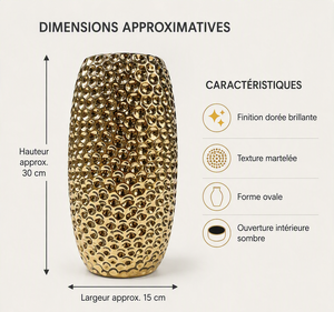 Textured Gold Oval Decorative Vase