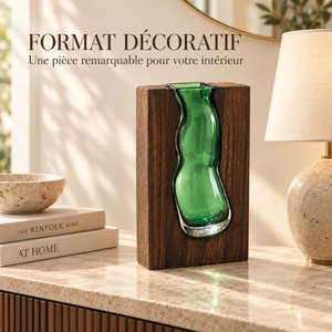 Vase Sculptural Émeraude – Bois et Verre